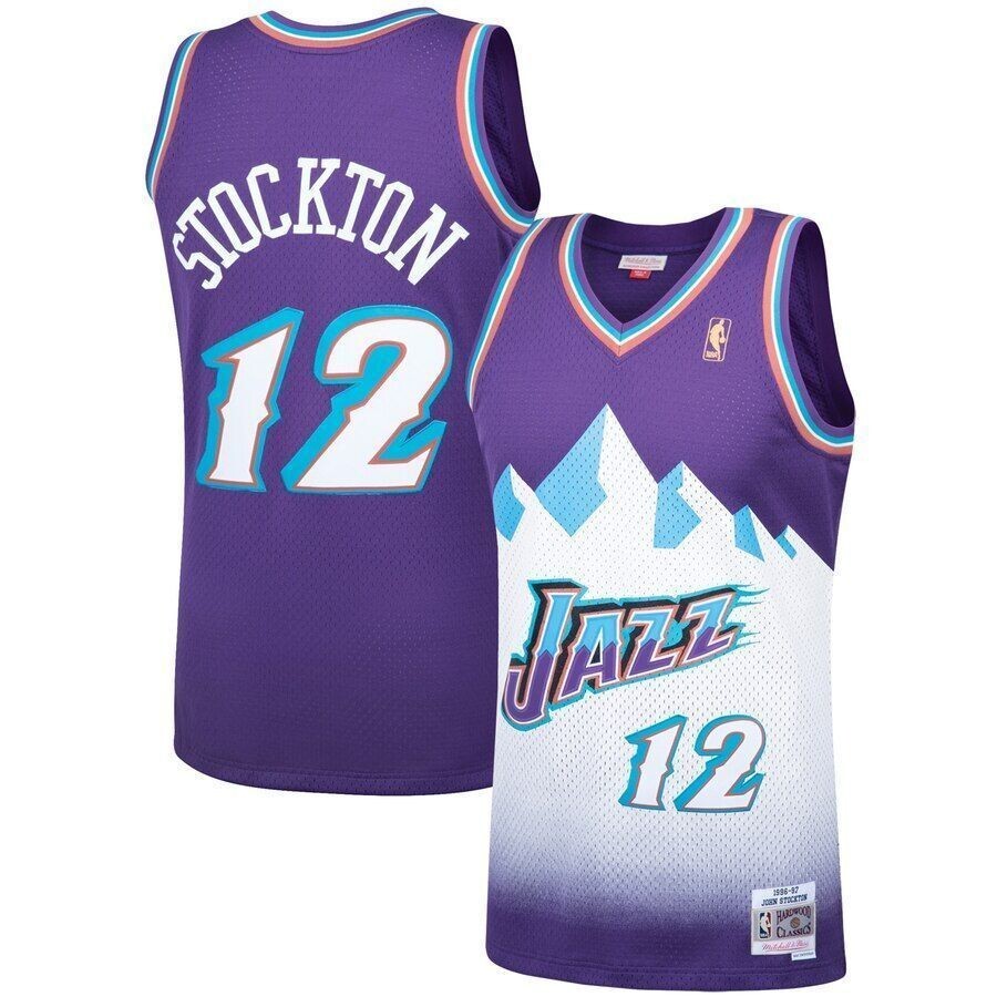 John Stockton Utah Jazz Mitchell & Ness 1996 97 Hardwood Classics Swingman Player Purple 3D Jersey