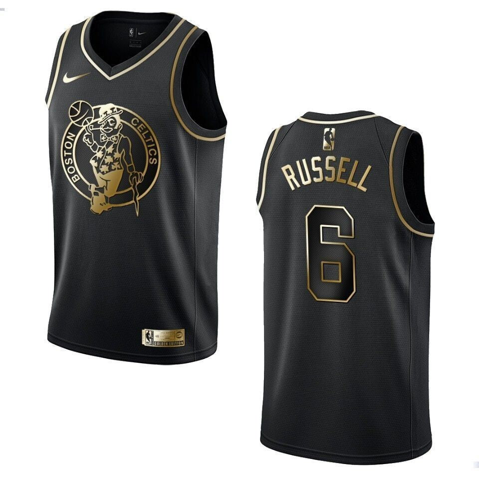 Boston Celtics 6 Bill Russell Golden Edition Black 3D Jersey