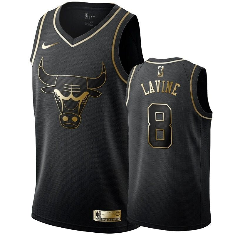 Men'S Chicago Bulls Zach Lavine Black #8 Golden Edition Swingman Jersey