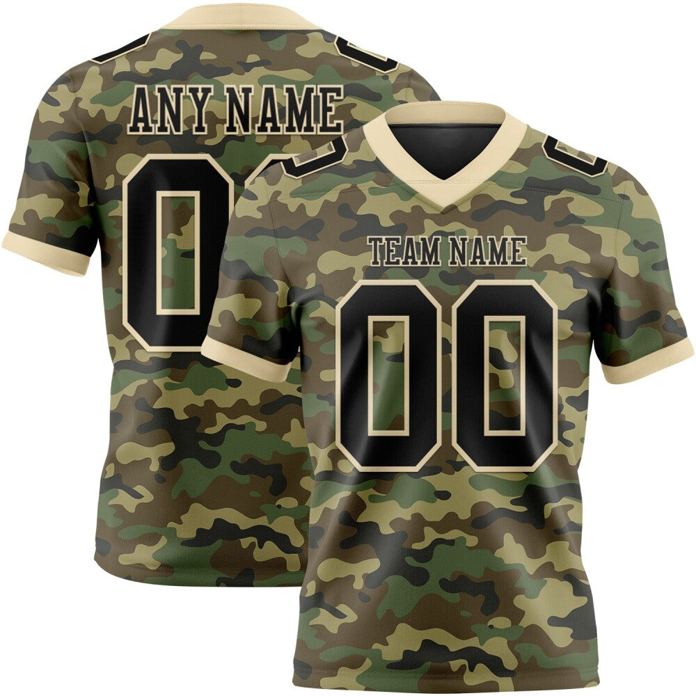 Custom Camo Black-Cream 3D Pattern Salute To Service High-quality Football Jersey (7738)