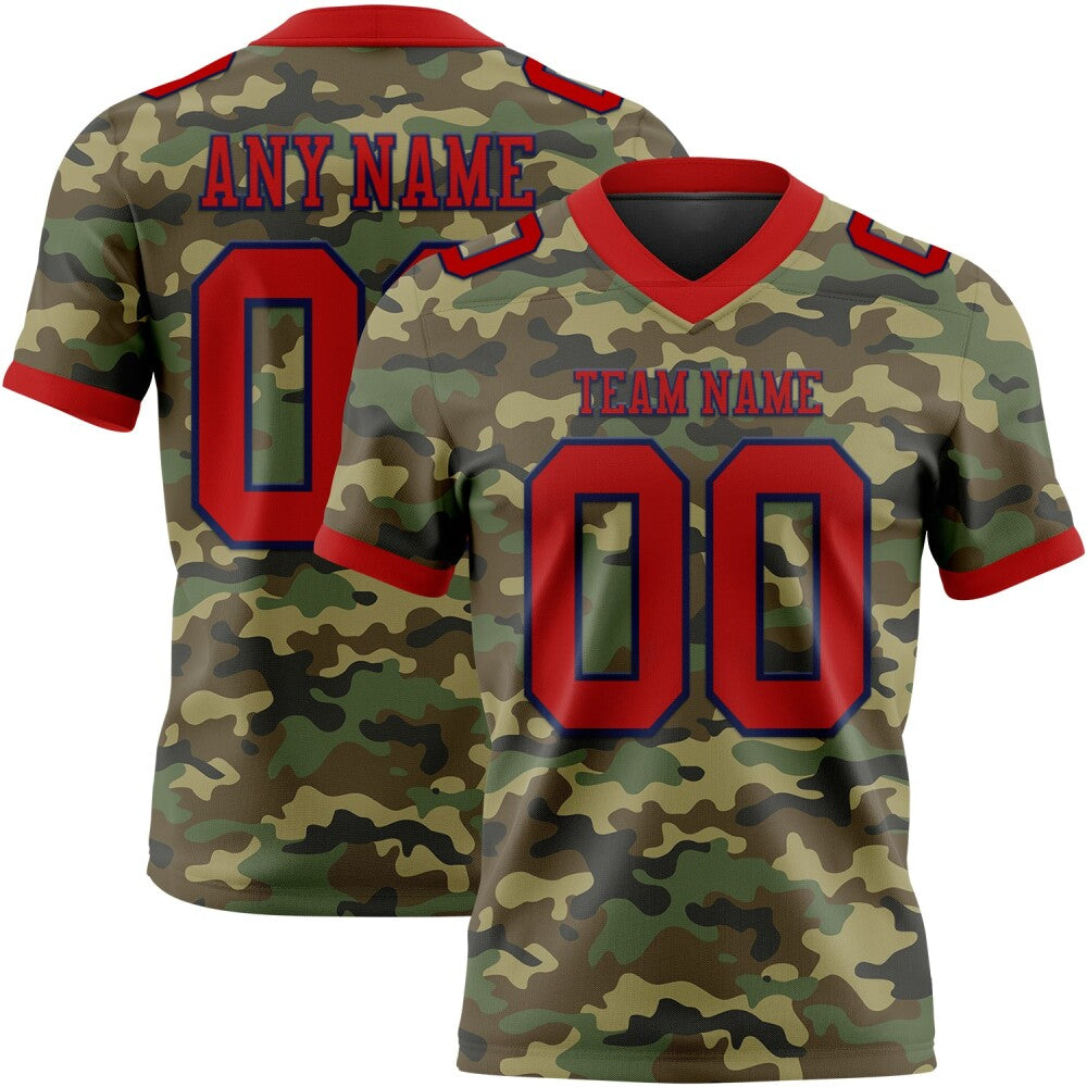 Custom Camo Red-Navy 3D Pattern Salute To Service High-quality Football Jersey