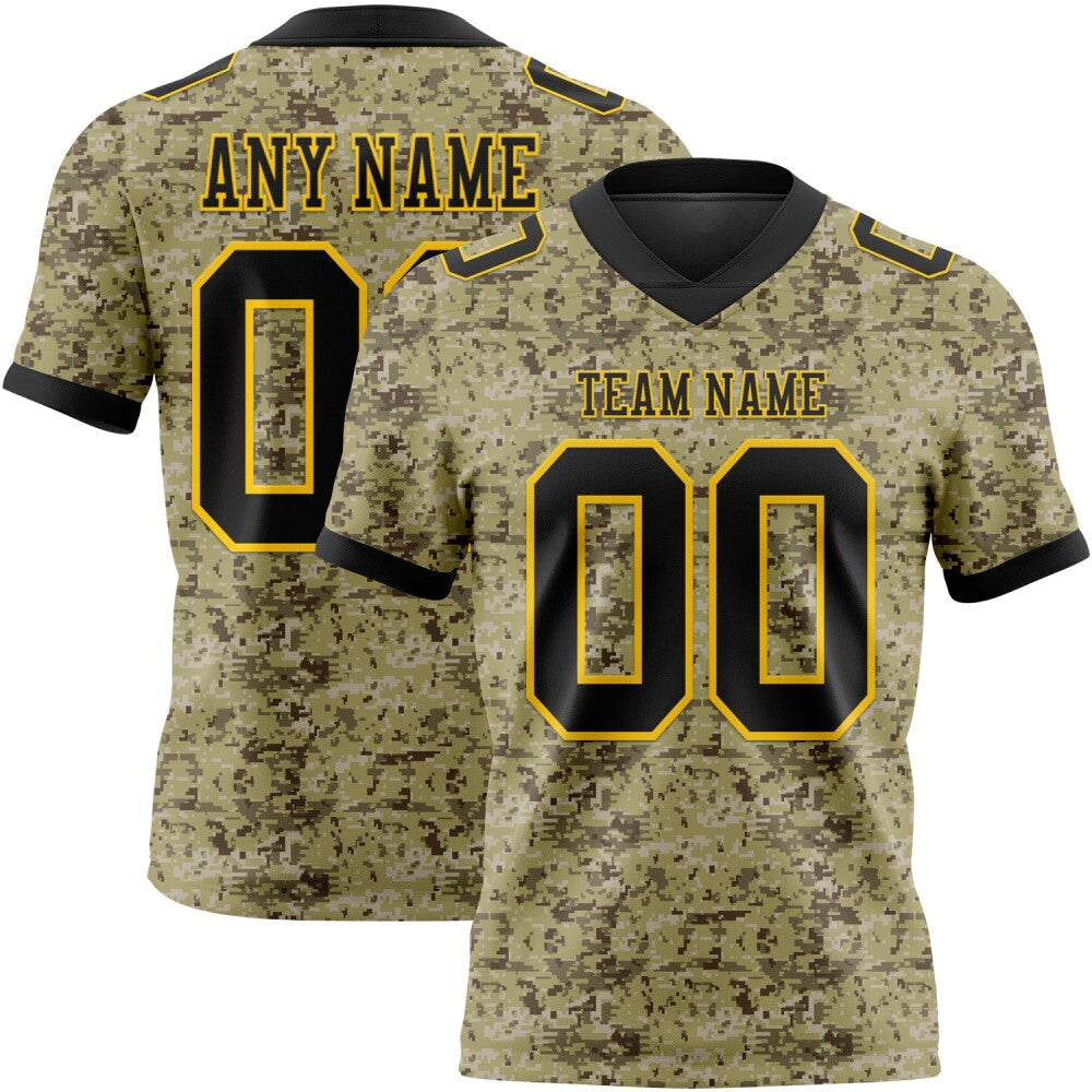 Custom Camo Black-Yellow 3D Pattern Salute To Service High-quality Football Jersey