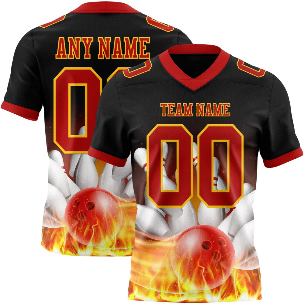 Custom Black Red-Yellow 3D Pattern Flame Bowling High-quality Football Jersey