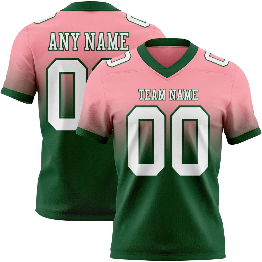 Custom Medium Pink White-Green High-quality Fade Fashion Football Jersey
