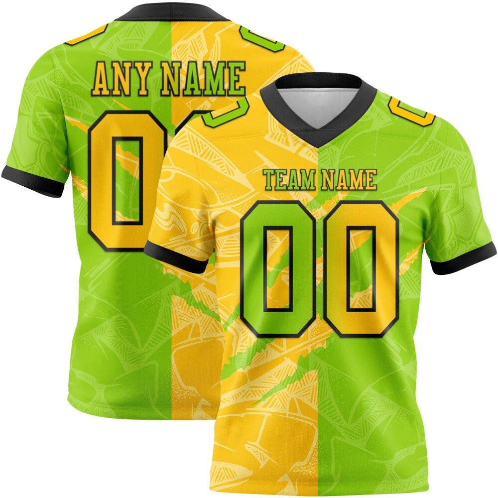 Custom Neon Green Yellow-Black High-quality Gradient Fashion Scratch Football Jersey