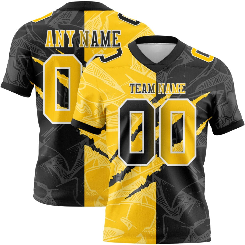Custom Black Yellow-White High-quality Gradient Fashion Scratch Football Jersey