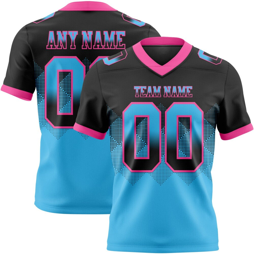 Custom Black Sky Blue-Pink High-quality Gradient Square Shape 7V7 Flag Football Jersey