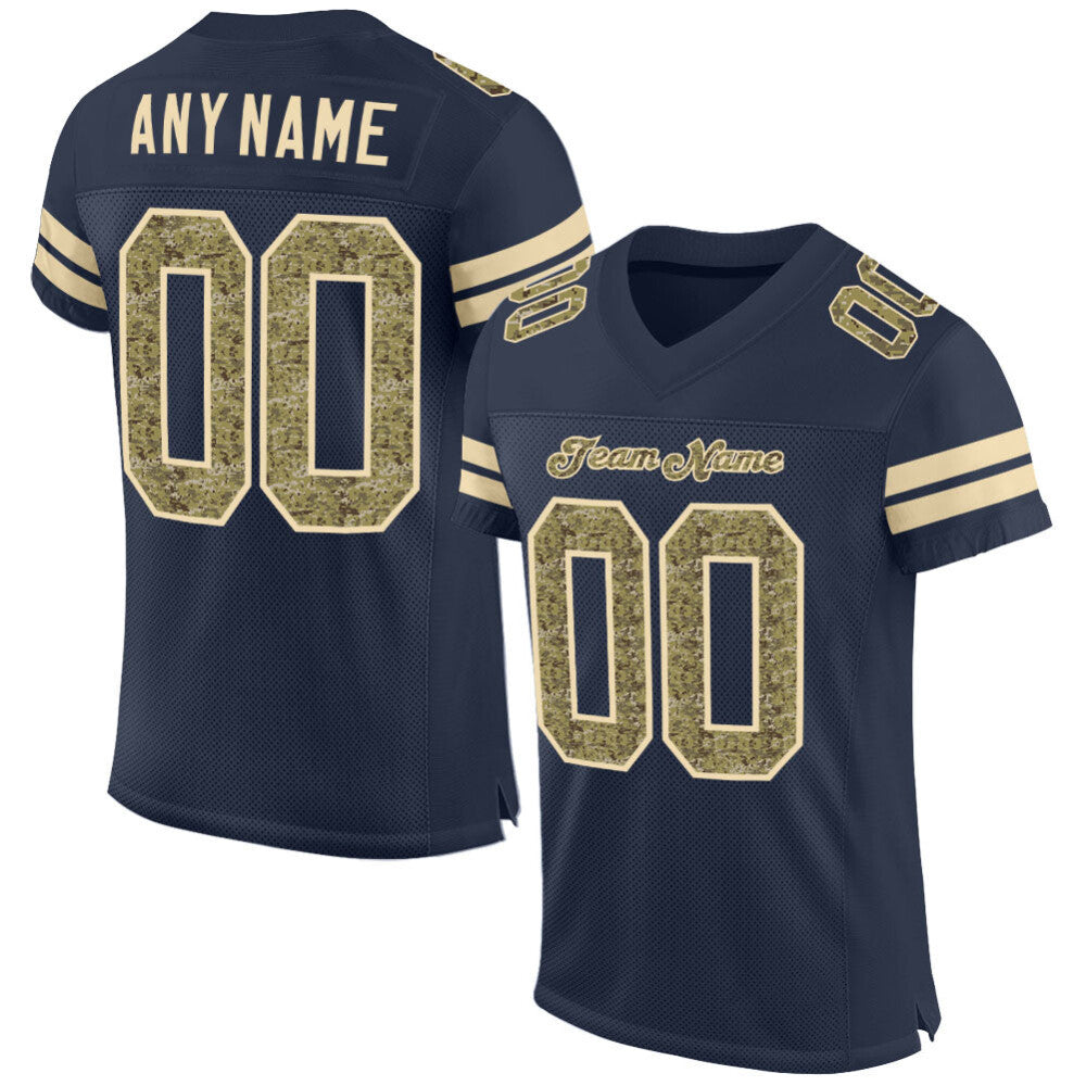 Custom Navy Camo-Cream Mesh High-quality Football Jersey