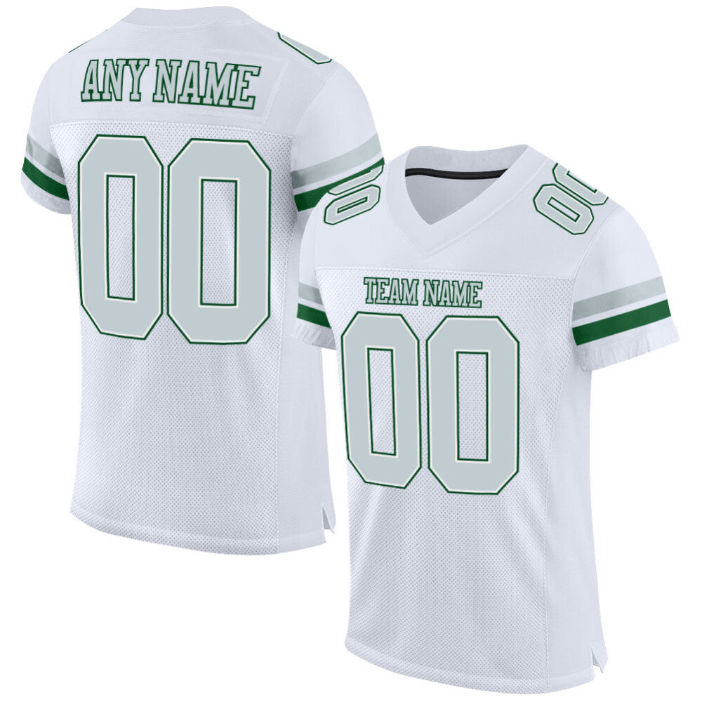 Custom White Silver-Green Mesh High-quality Football Jersey