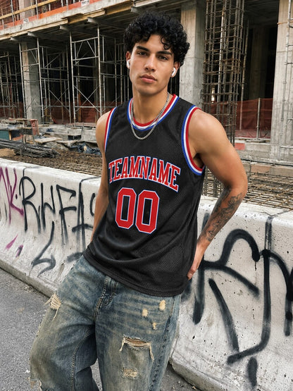 Custom Black -Red Round Neck Sublimation Basketball Uniform Jersey