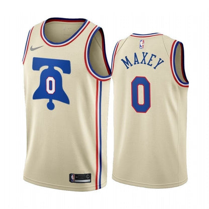 76Ers Tyrese Maxey 2020-21 Earned Edition Cream Jersey All-Over Print