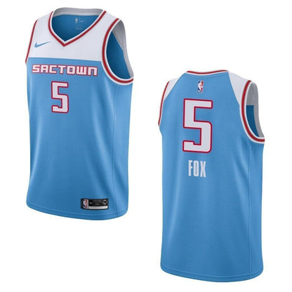 Sacramento Kings 5 De'Aaron Fox City Edition Swingman Blue 3D Jersey