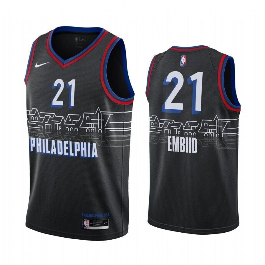 Philadelphia 76Ers Joel Embiid 2020-21 Jersey City Edition Black Boathouse Row