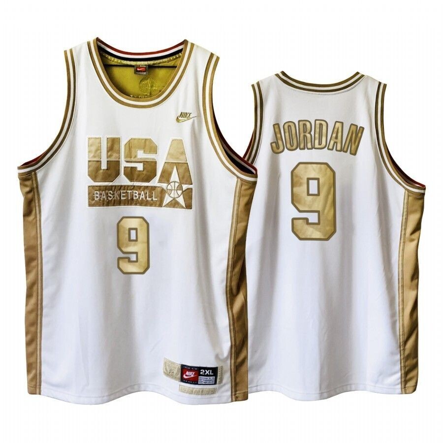 Usa Michael Jordan Dream Team White 1992 Olympics Basketball Golden  Jersey