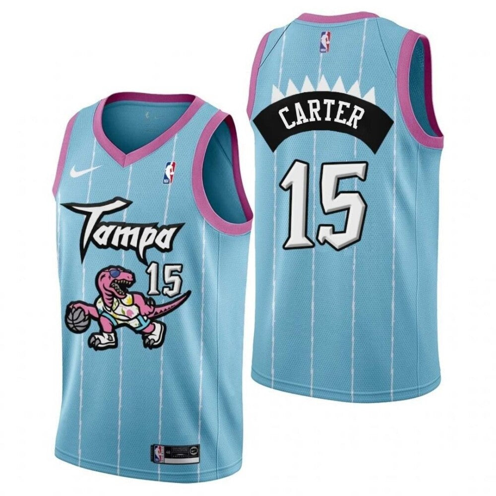 Toronto Raptors Vince Carter #15 2021 Tampa City Pink Blue Jersey Gift For Vincent Carter Fans