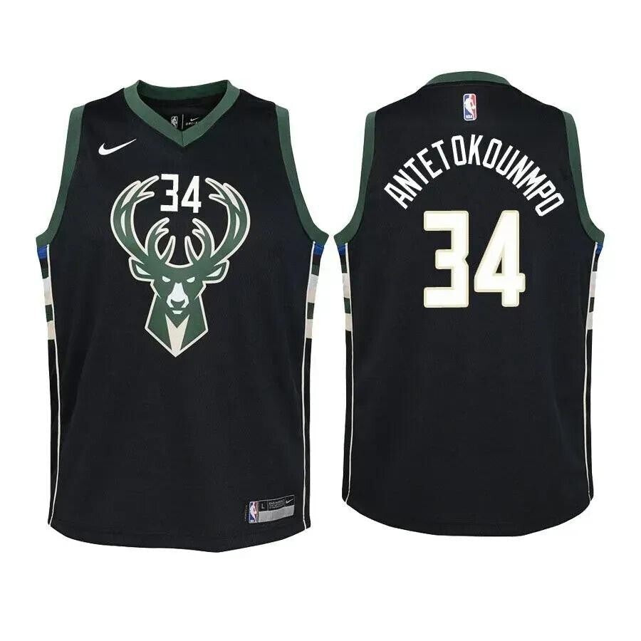 Bucks  Giannis Antetokounmpo #34 Statet Black Jersey