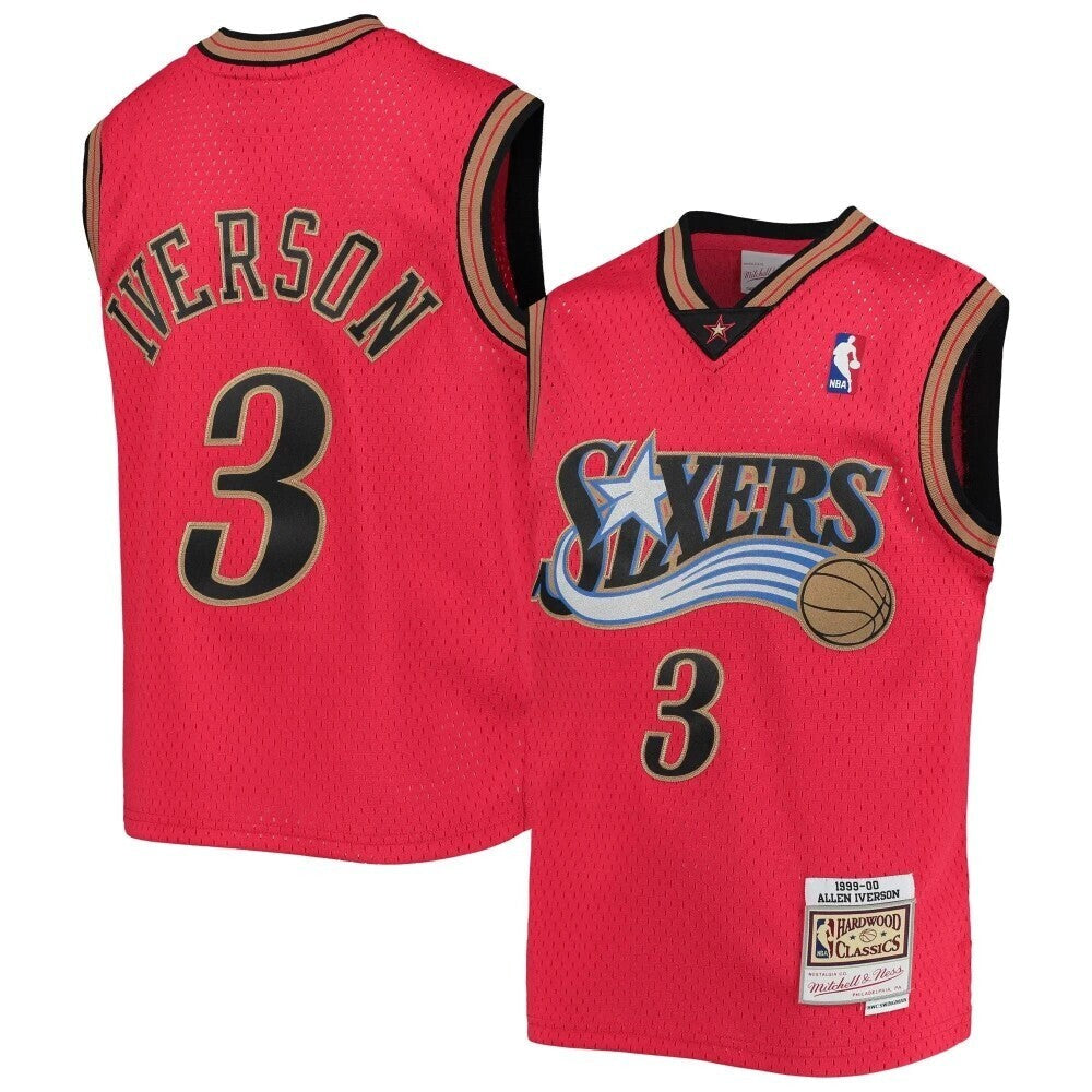 Allen Iverson Philadelphia 76Ers Mitchell & Ness Youth 1999-00 Hardwood Classics Reload Jersey – Red