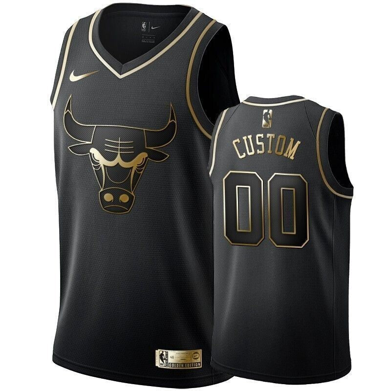 Men'S Chicago Bulls Custom Black #00 Golden Edition Swingman Jersey