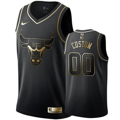 Men'S Chicago Bulls Custom Black #00 Golden Edition Swingman Jersey