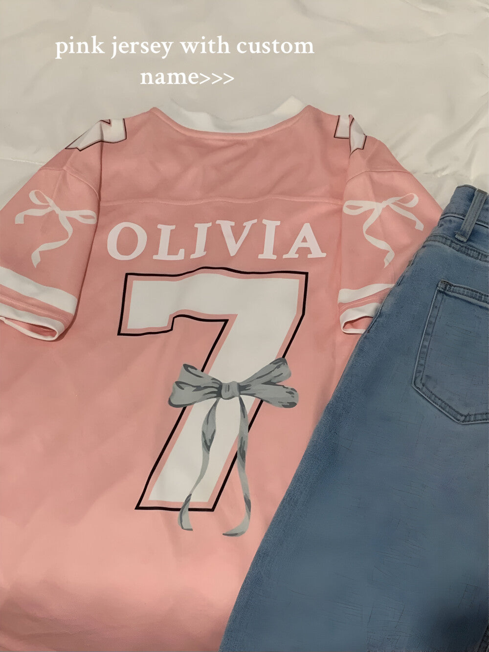 Custom Coquette Jersey, White Pink Custom Jersey, Personalized Bloom Jersey, Women Custom Name Number Jersey, Gift For Women