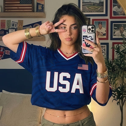 Personalized USA World Soccer Crop Football Jersey, Women's Football Jersey With Custom Name, USA Game Day Outfit, Custom Soccer Team Shirt