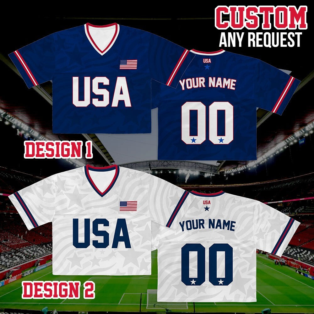 Personalized USA World Soccer Crop Football Jersey, Women's Football Jersey With Custom Name, USA Game Day Outfit, Custom Soccer Team Shirt
