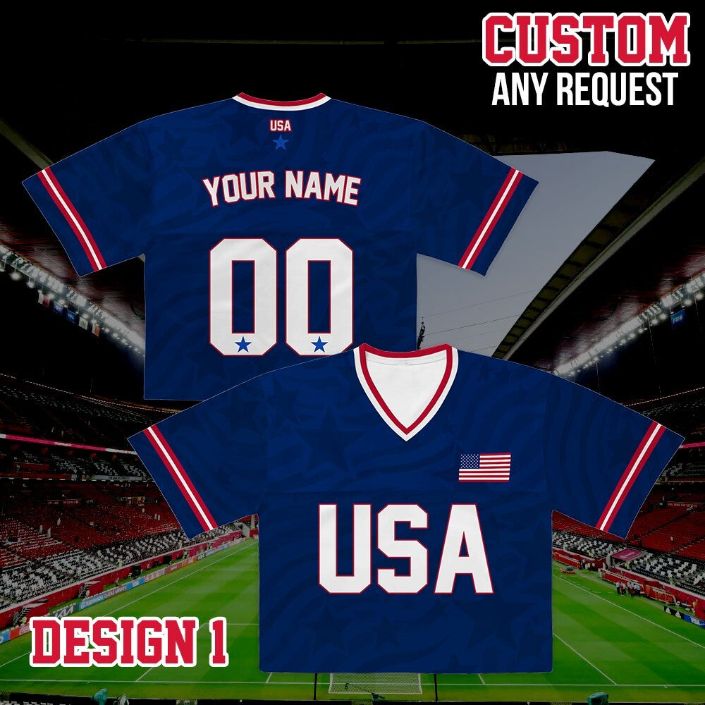 Personalized USA World Soccer Crop Football Jersey, Women's Football Jersey With Custom Name, USA Game Day Outfit, Custom Soccer Team Shirt