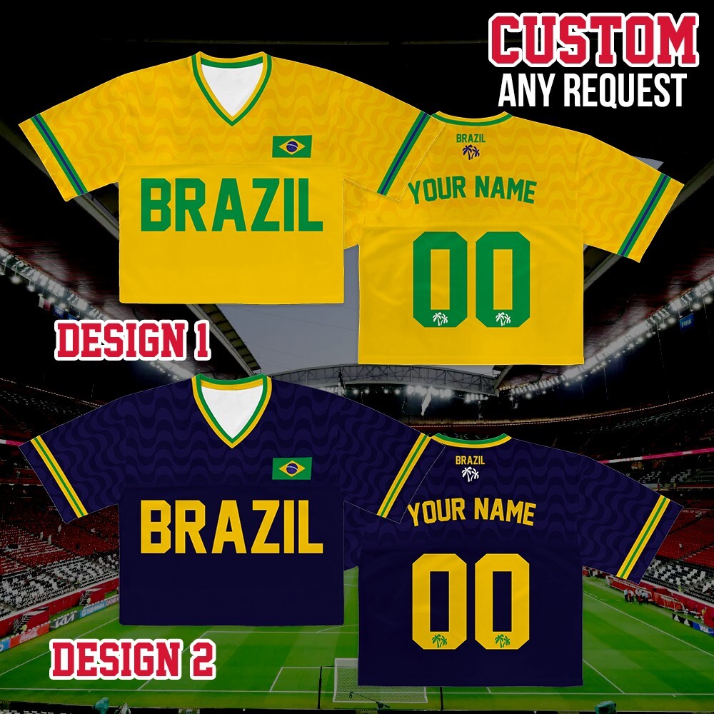 Personalized Brazil World Soccer Crop Football Jersey, Women's Football Jersey, Brazil Game Day Outfit, Custom Soccer Team Shirt