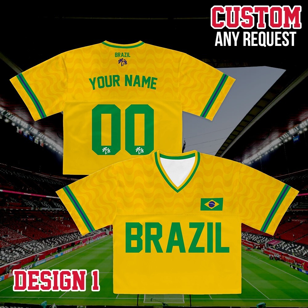 Personalized Brazil World Soccer Crop Football Jersey, Women's Football Jersey, Brazil Game Day Outfit, Custom Soccer Team Shirt