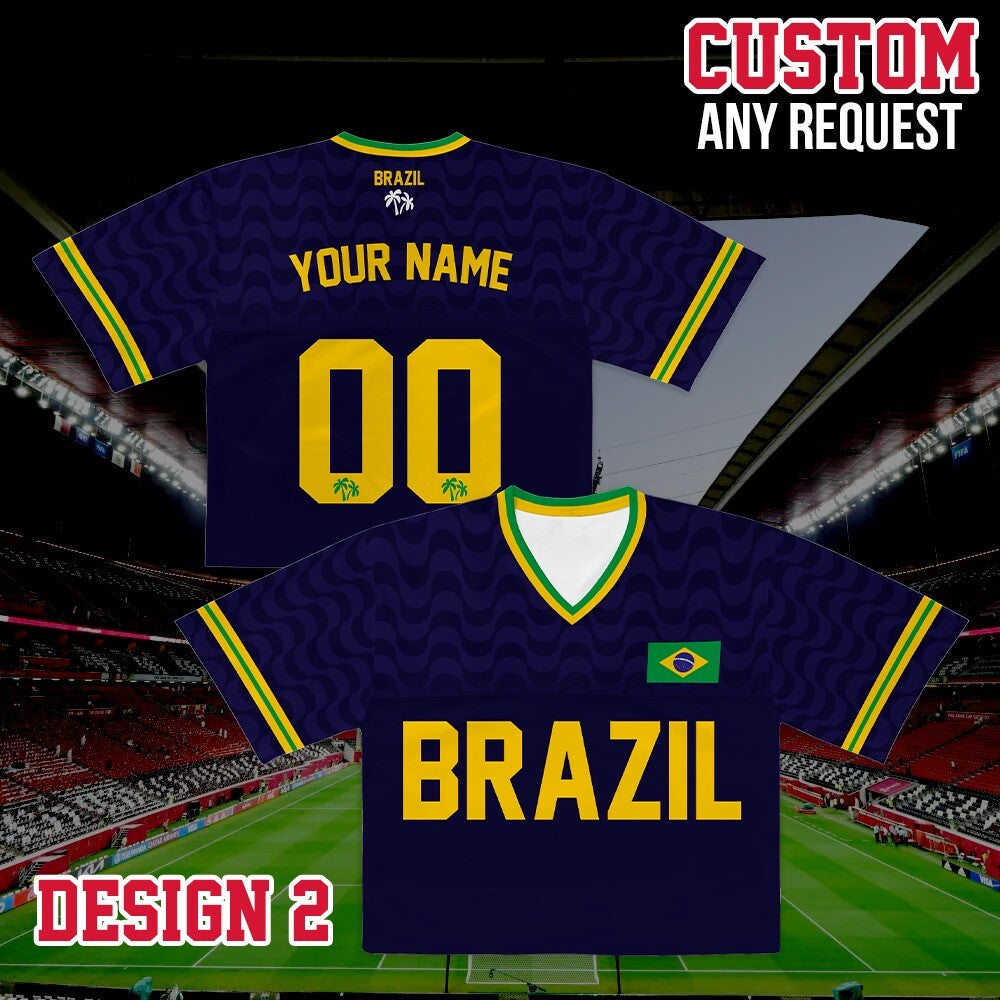 Personalized Brazil World Soccer Crop Football Jersey, Women's Football Jersey, Brazil Game Day Outfit, Custom Soccer Team Shirt