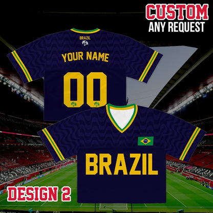 Personalized Brazil World Soccer Crop Football Jersey, Women's Football Jersey, Brazil Game Day Outfit, Custom Soccer Team Shirt