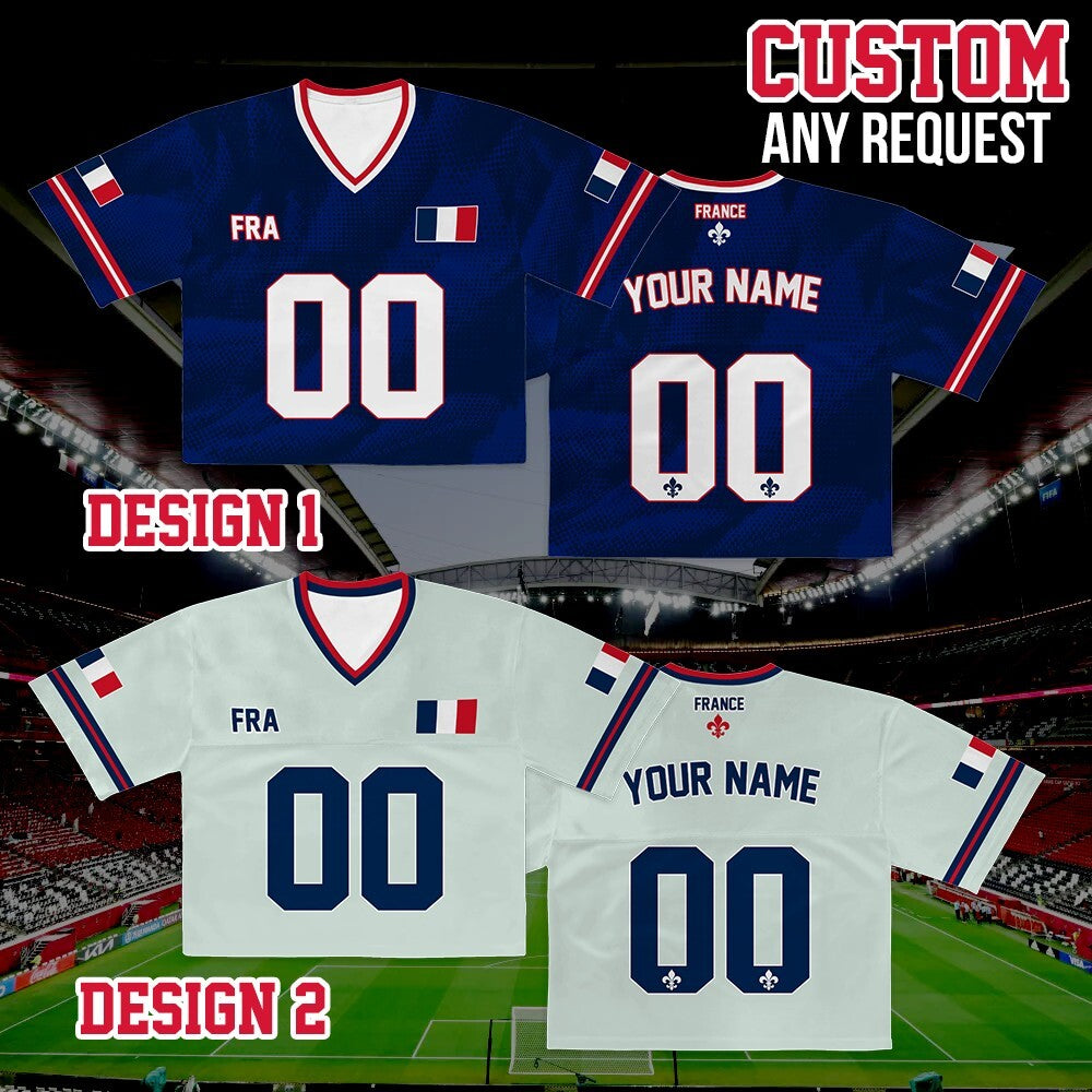 Personalized France World Soccer Crop Football Jersey, Women's Football Jersey, France Game Day Outfit, Custom Soccer Team Shirt