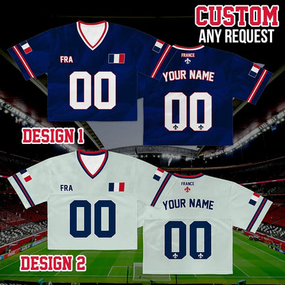 Personalized France World Soccer Crop Football Jersey, Women's Football Jersey, France Game Day Outfit, Custom Soccer Team Shirt