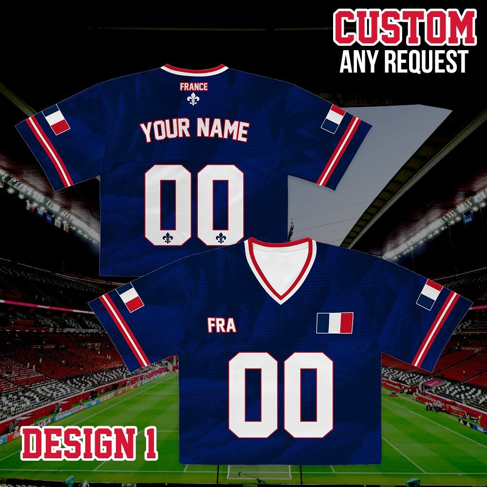 Personalized France World Soccer Crop Football Jersey, Women's Football Jersey, France Game Day Outfit, Custom Soccer Team Shirt