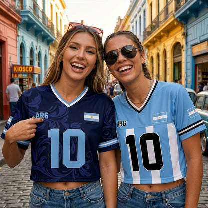 Personalized Argentina World Soccer Crop Football Jersey, Women's Football Jersey, Argentina Game Day Outfit, Custom Soccer Team Shirt