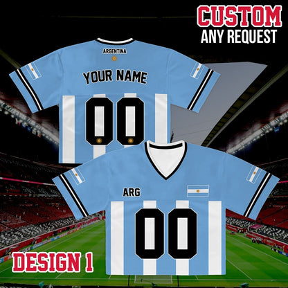 Personalized Argentina World Soccer Crop Football Jersey, Women's Football Jersey, Argentina Game Day Outfit, Custom Soccer Team Shirt