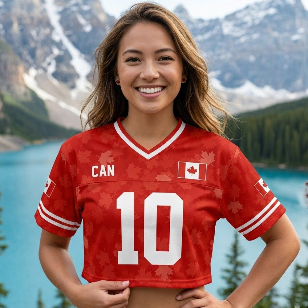 Personalized Canada World Soccer Crop Football Jersey, Women's Football Jersey, Canada Game Day Outfit, Custom Soccer Team Shirt