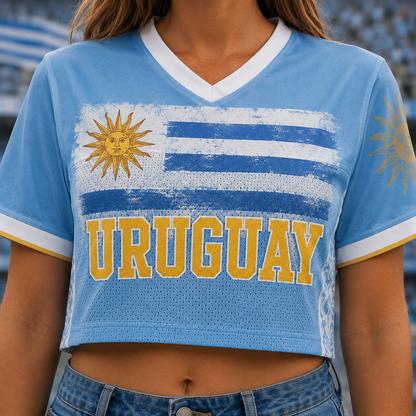 Custom Uruguay Football Crop Top Jersey, Personalized Football Jersey Crop Tee, Black Bachelorette Outfit, Festival Shirt, Football Fan