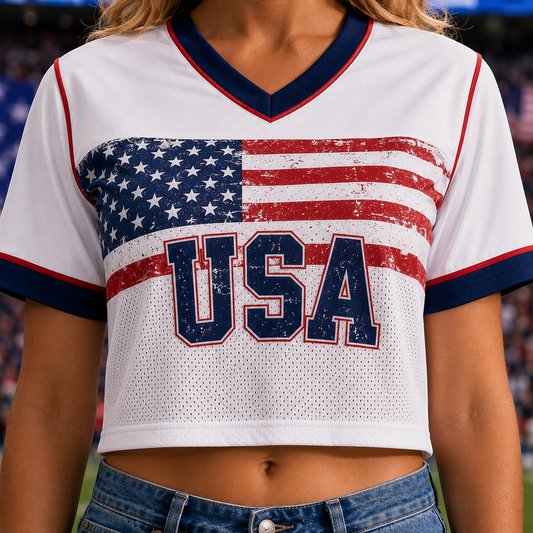 Custom USA Football Crop Top Jersey, Personalized Football Jersey Crop Tee, Black Bachelorette Outfit, Festival Shirt, Football Fan