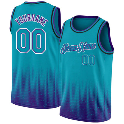 Custom Teal Purple-White Fade Fashion High-quality City Edition Basketball Jersey