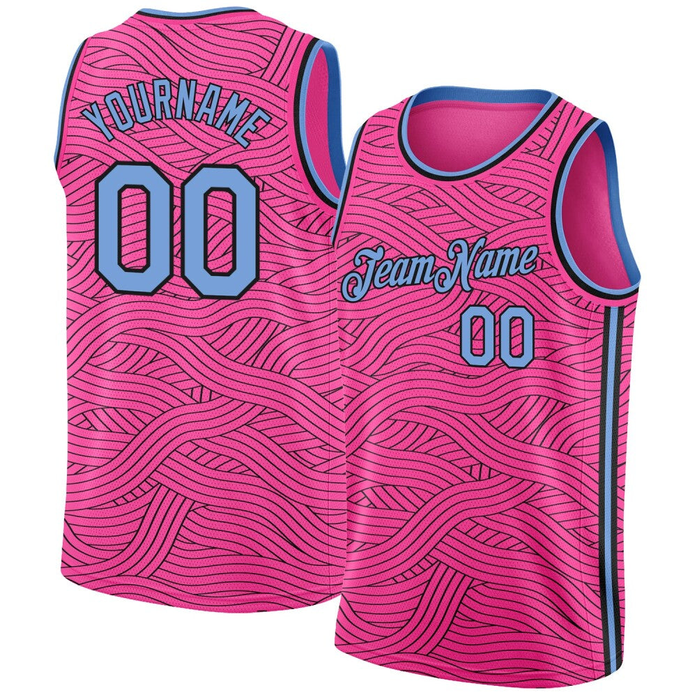 Custom Pink Light Blue-Black High-quality City Edition Basketball Jersey