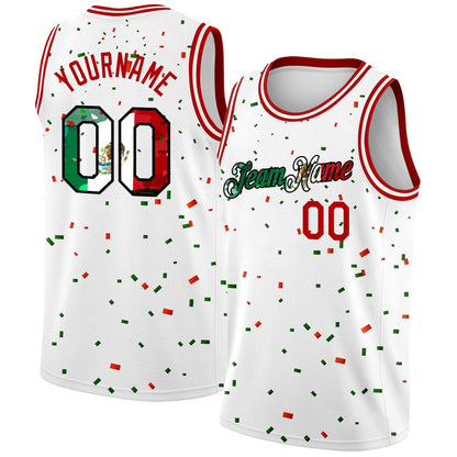 Custom White Mexican Flag Red-Kelly Green-Black 3D High-quality Basketball Jersey