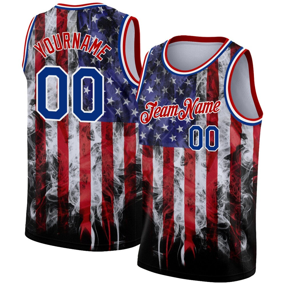 Custom White Royal-Red 3D American Flag Fashion High-quality Basketball Jersey