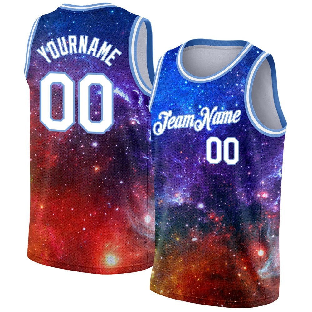 Custom Galactic White-Light Blue 3D High-quality Basketball Jersey