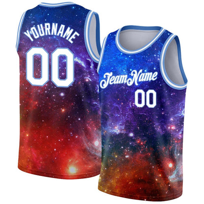 Custom Galactic White-Light Blue 3D High-quality Basketball Jersey