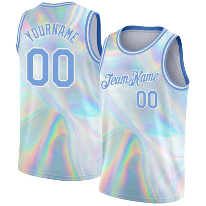 Custom White Light Blue 3D Pattern Design Abstract Trendy Holographic Vaporwave Style High-quality Basketball Jersey