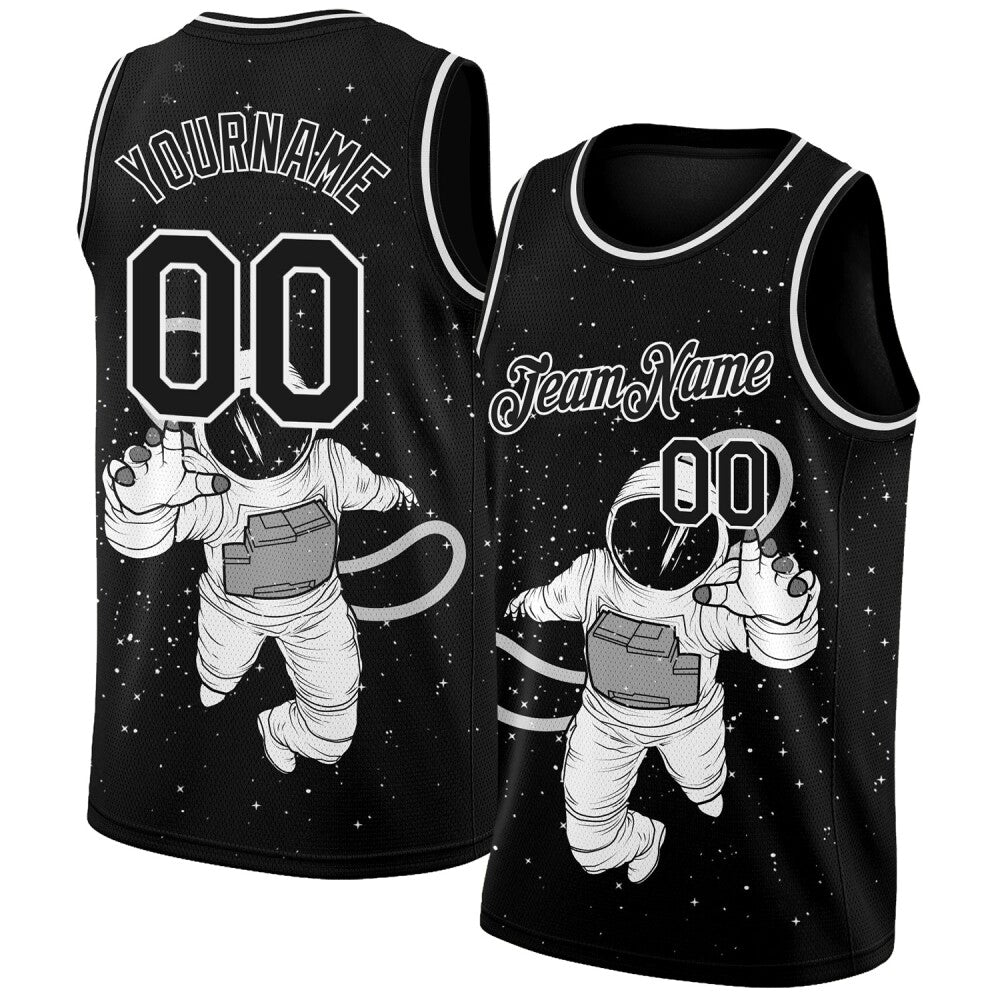 Custom Black White 3D Pattern Design Astronaut High-quality Basketball Jersey