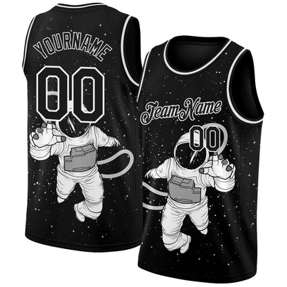 Custom Black White 3D Pattern Design Astronaut High-quality Basketball Jersey