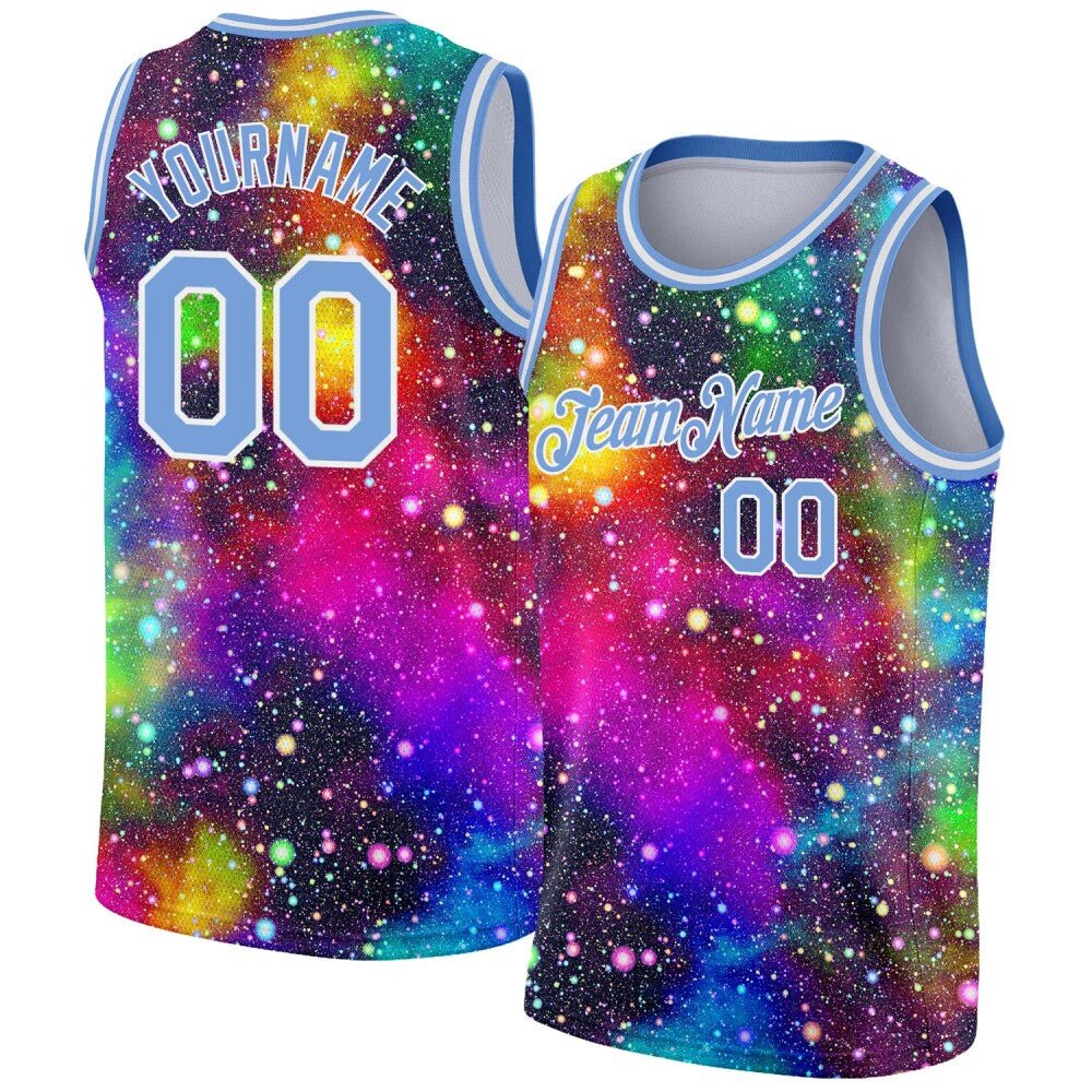 Custom Galactic Light Blue-White 3D High-quality Basketball Jersey