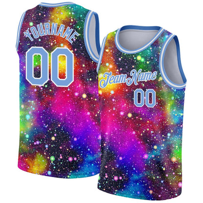 Custom Galactic Light Blue-White 3D High-quality Basketball Jersey